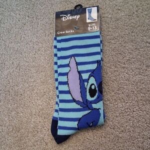 Disney Stitch Striped Crew Socks - Blue and Black